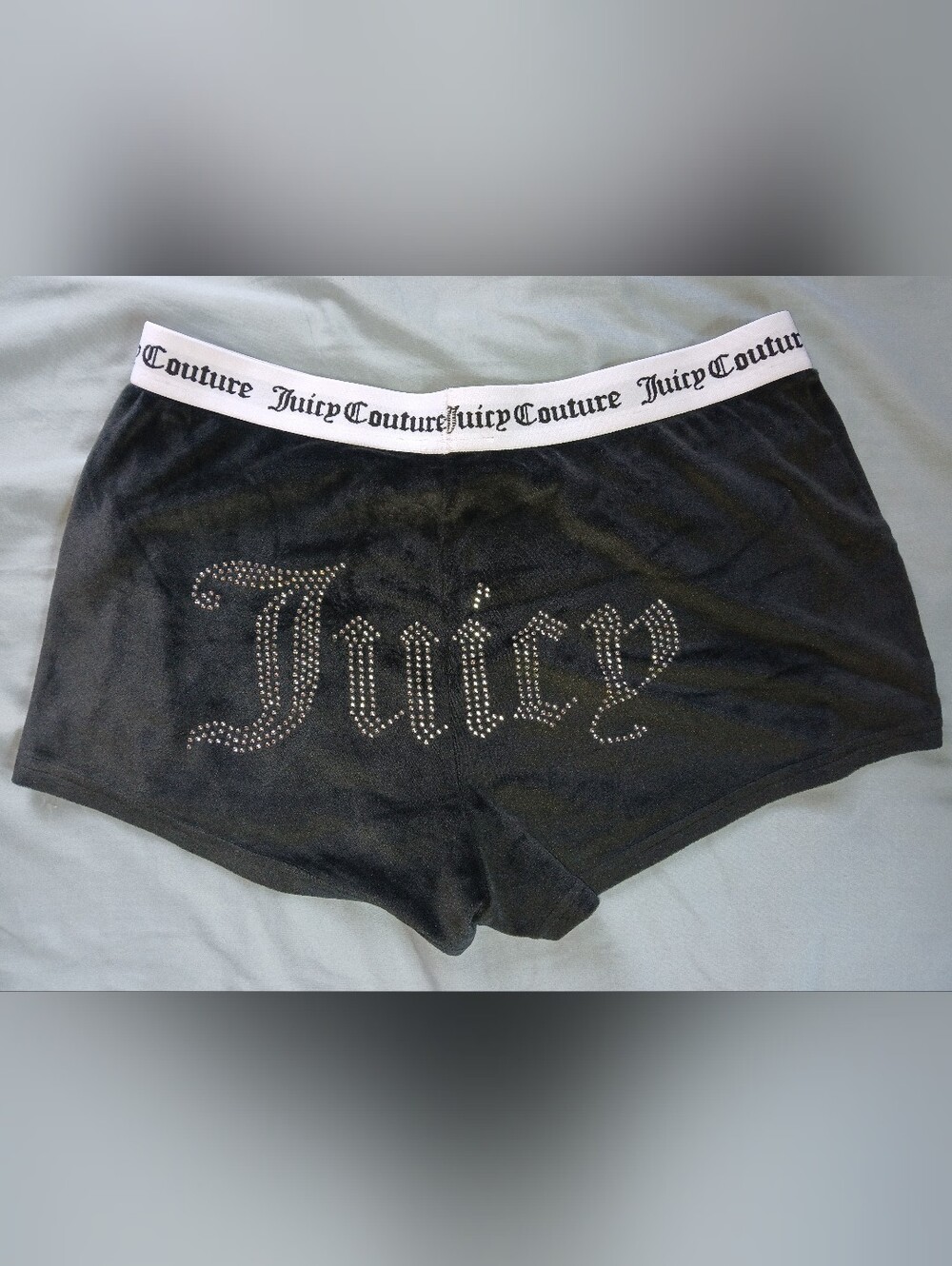 Juicy Rhinestone Black Velour  Shorts